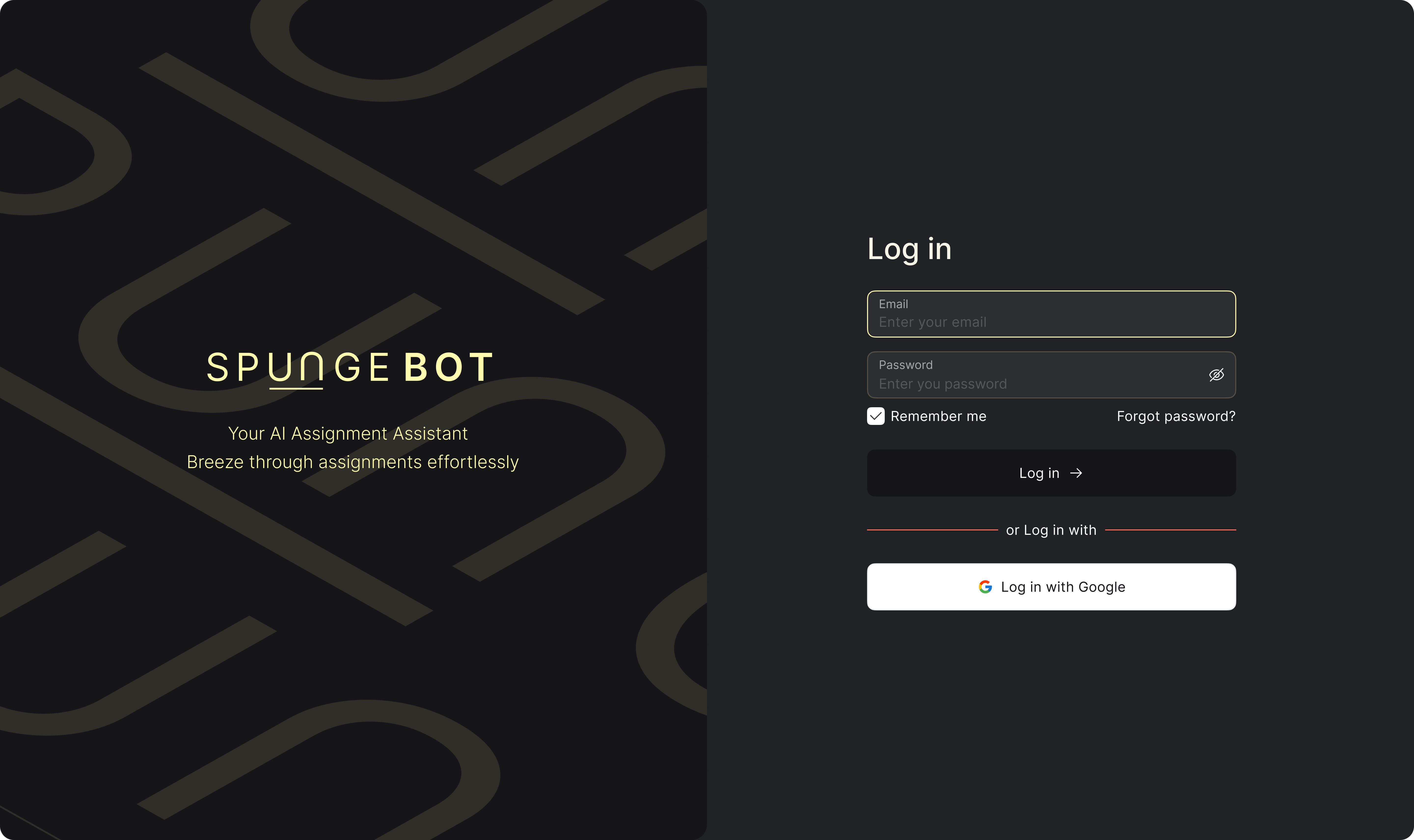 Spungebot sign up screen