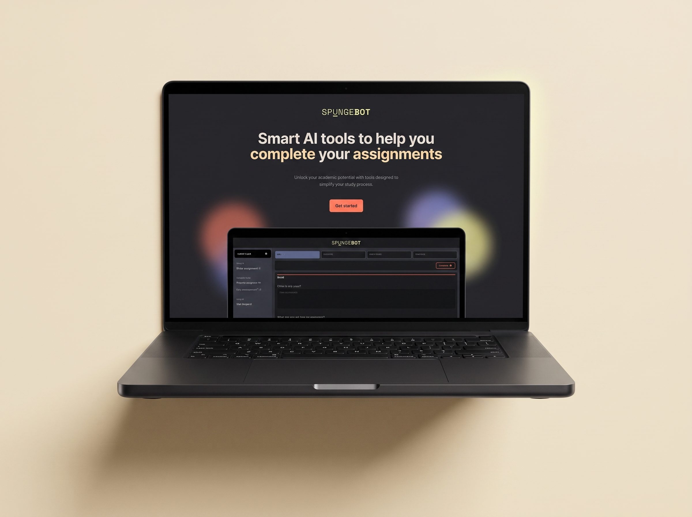 Spungebot marketing site with laptop mockup