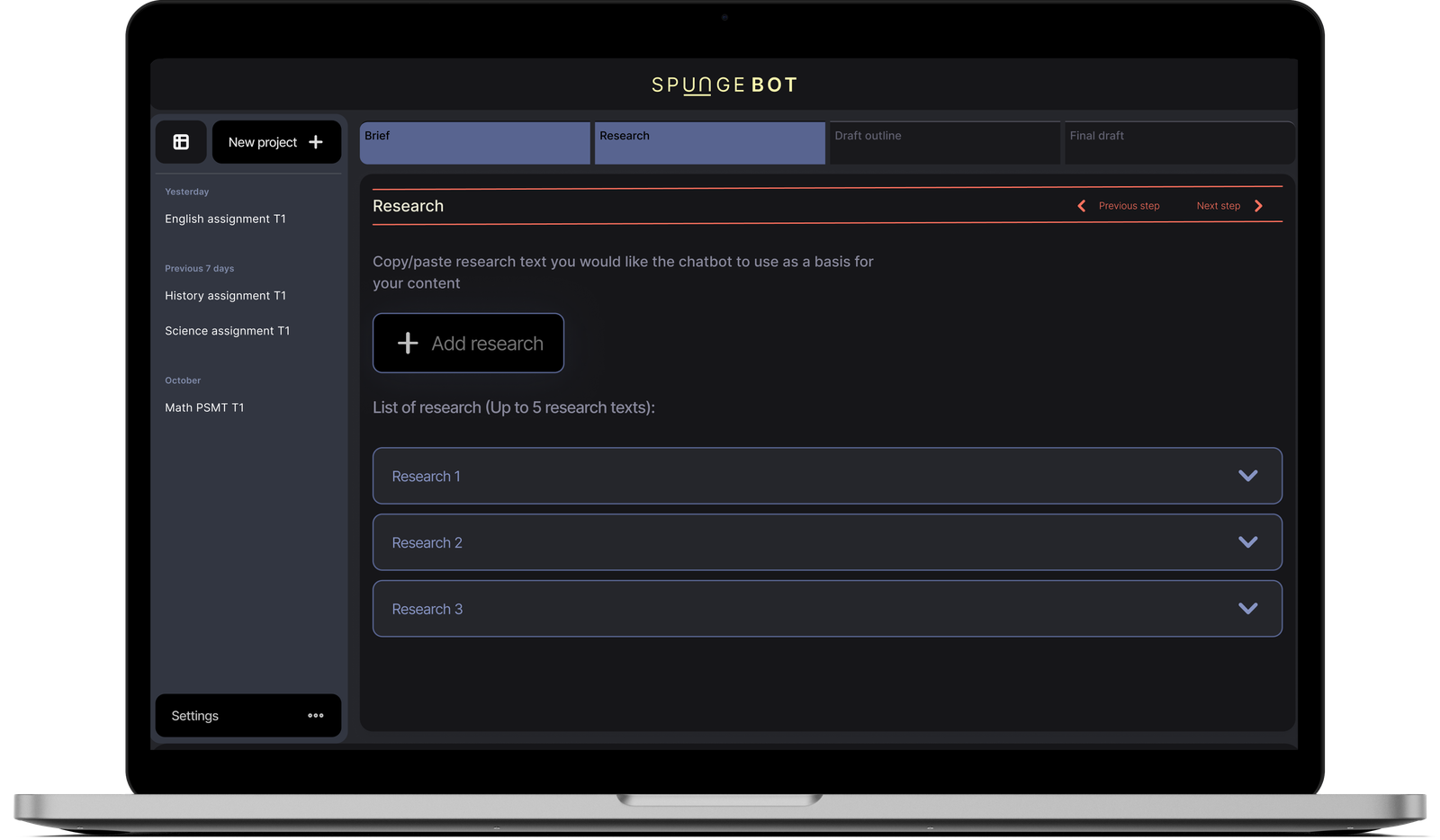 Spungebot Research screen on MacBook