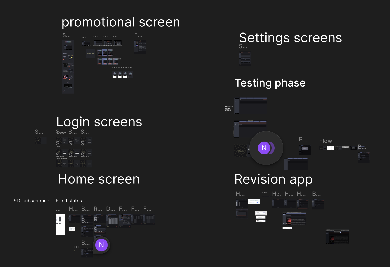 Spungebot Figma workspace — promotional and settings screens