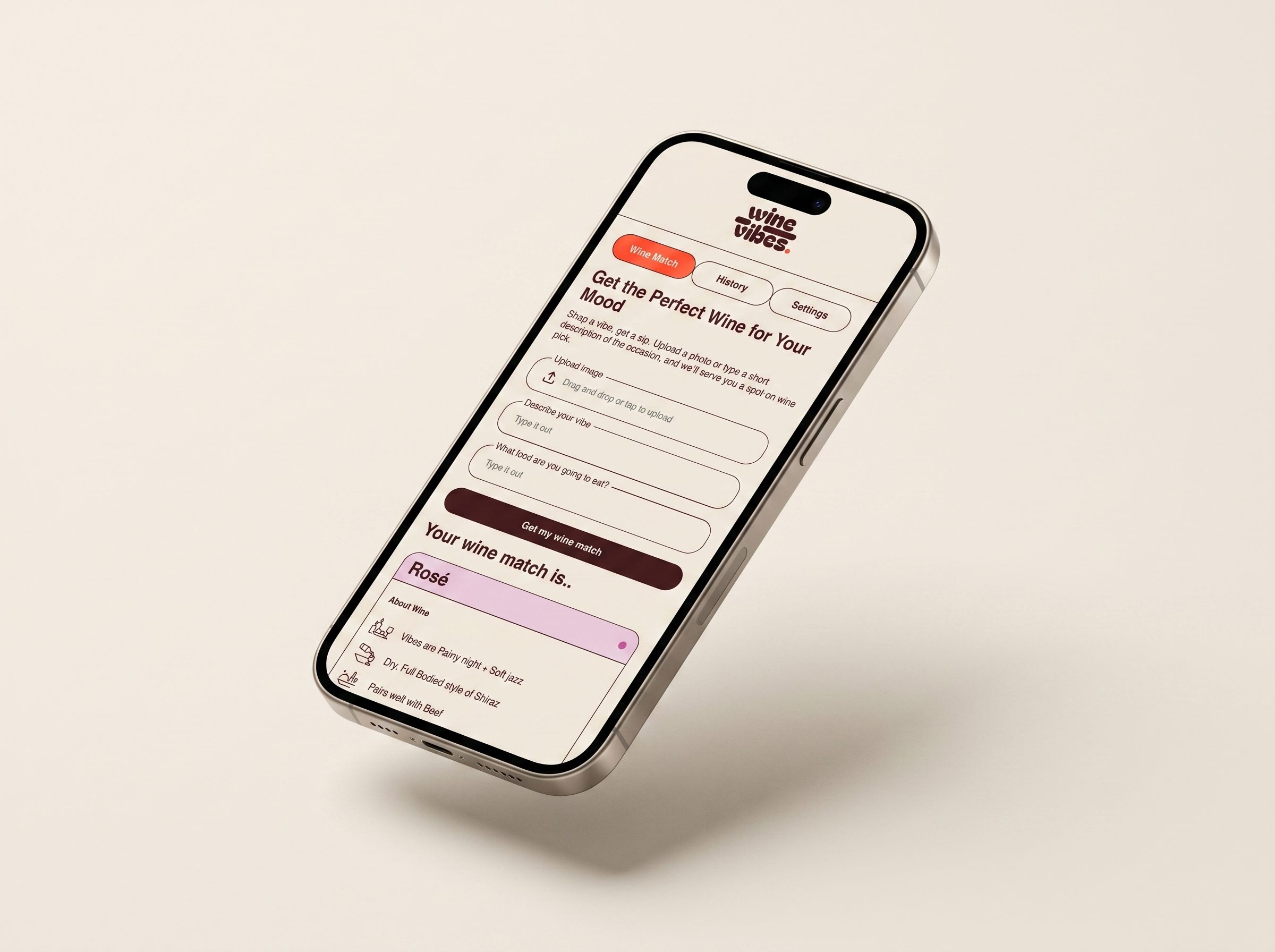 WineVibes app on iPhone