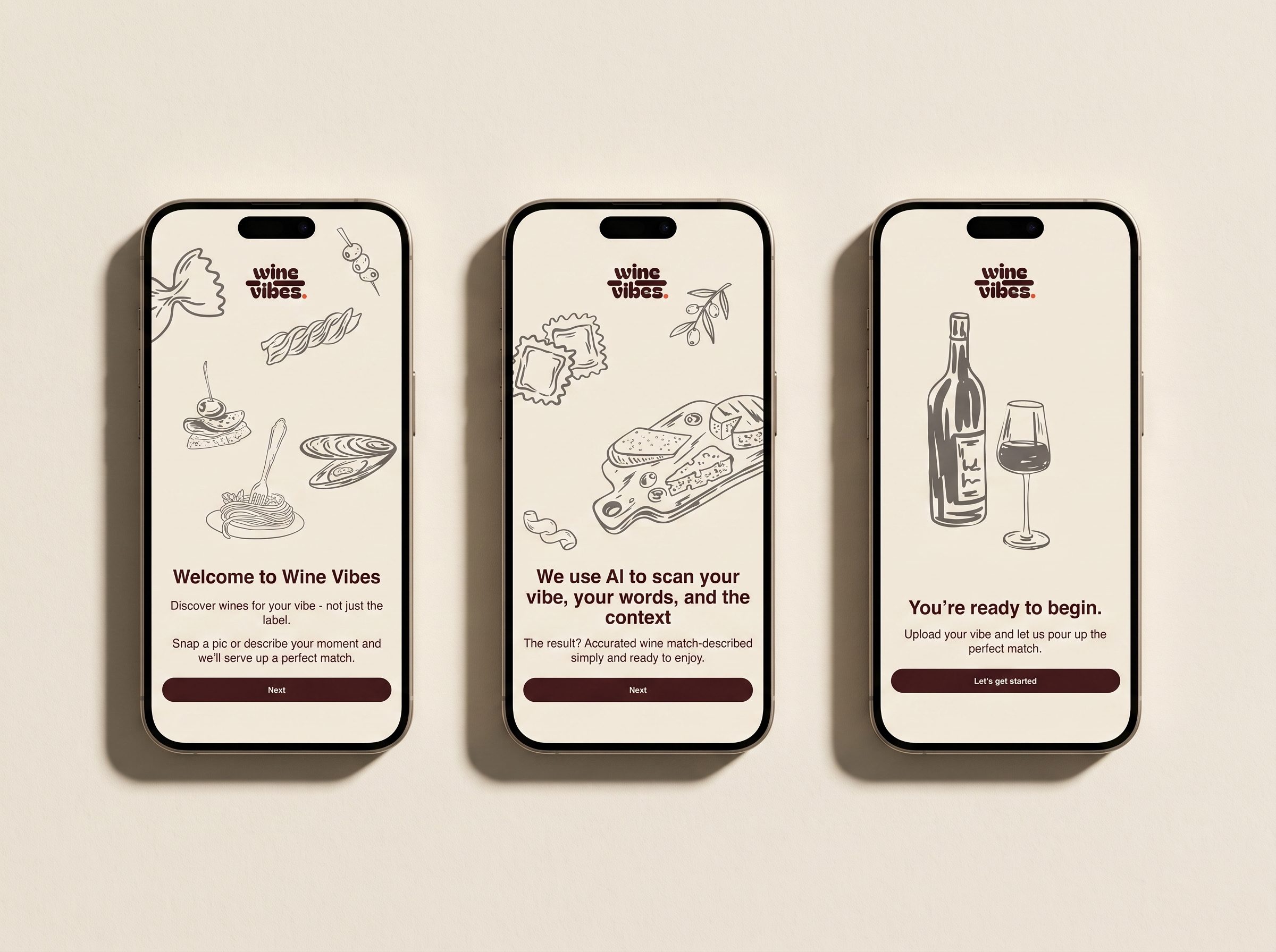 WineVibes onboarding screens